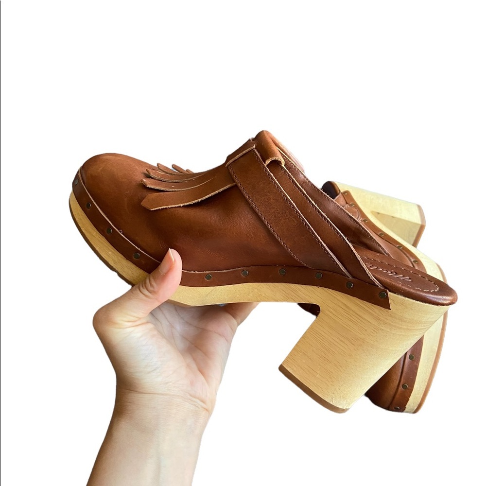 Madewell Fringed Chestnut Mules Slides - Picture 5 of 16